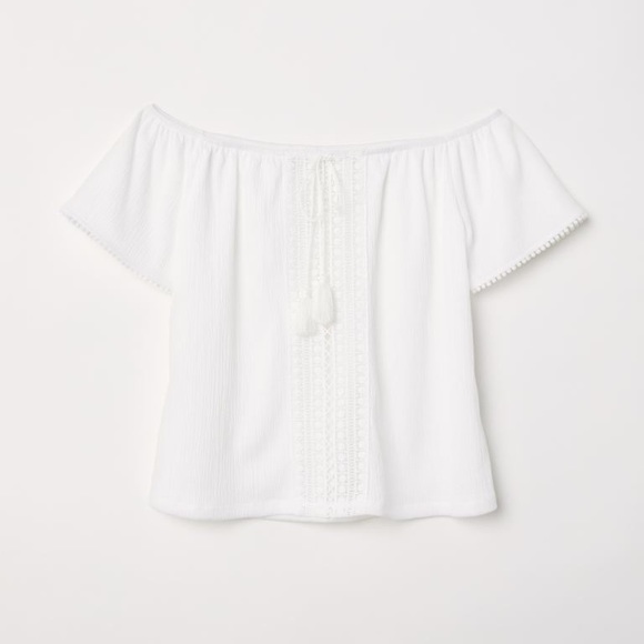 Divided Tops - Divided H&M Off Shoulder Lace Front Blouse White Size Small NWT